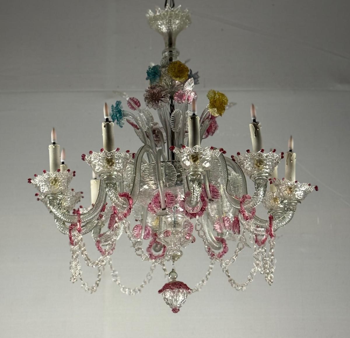 Araña veneciana de cristal de Murano multicolor, 10 brazos de luz, hacia 1880 en venta 2