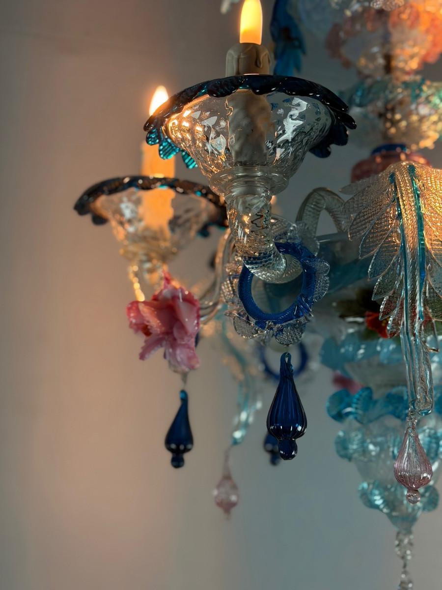 Lustre vénitien en verre de Murano multicolore, vers 1930 en vente 1
