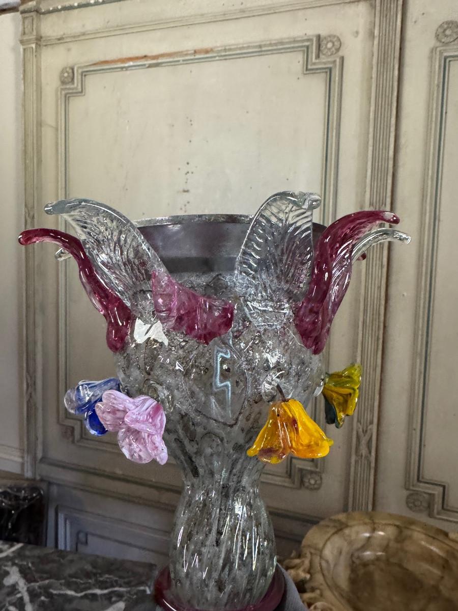 Araña veneciana de cristal de Murano multicolor con 7 brazos luminosos, hacia 1920 Vidrio en venta