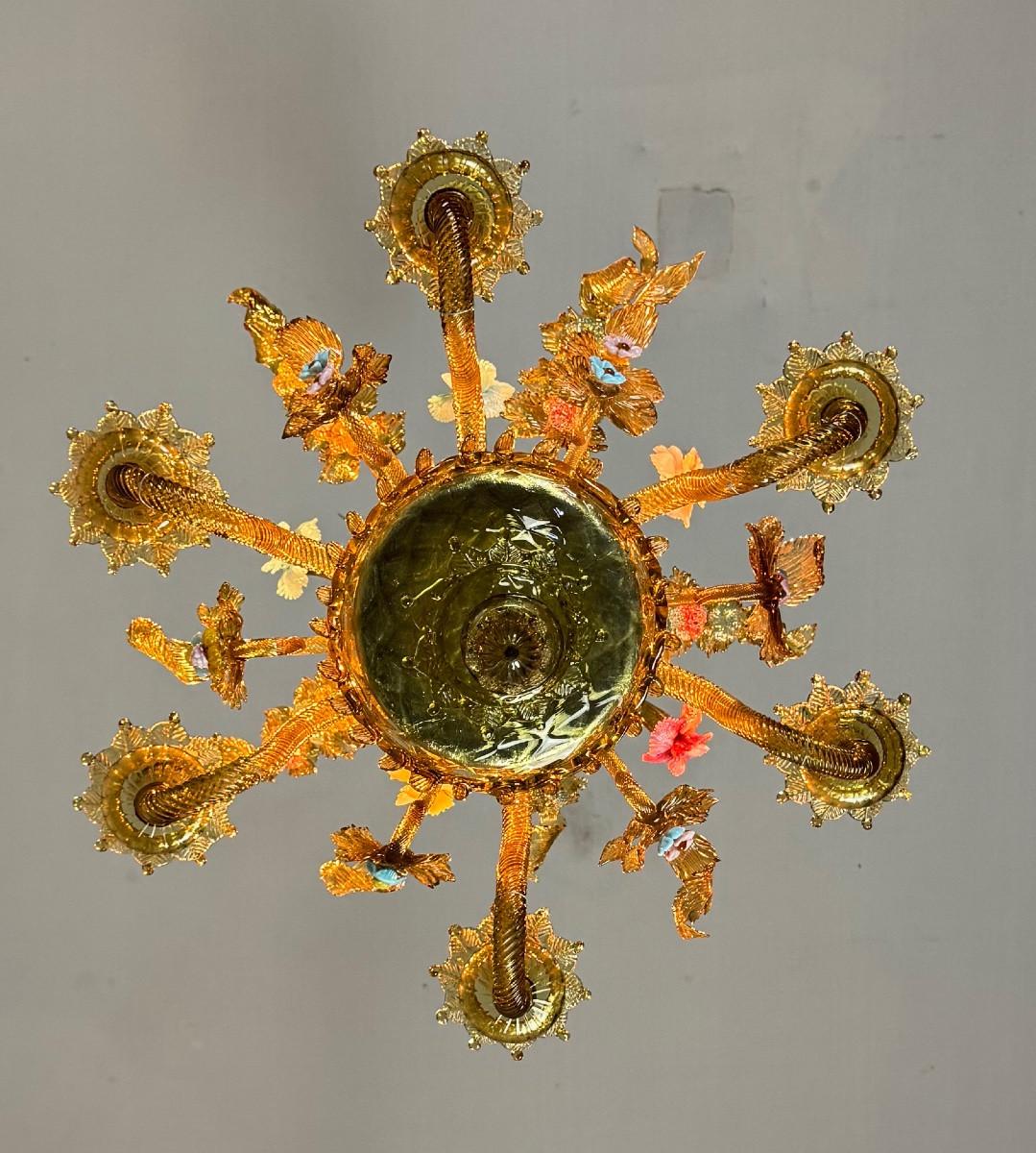 Araña veneciana de cristal de Murano multicolor con predominio del verde en venta 3