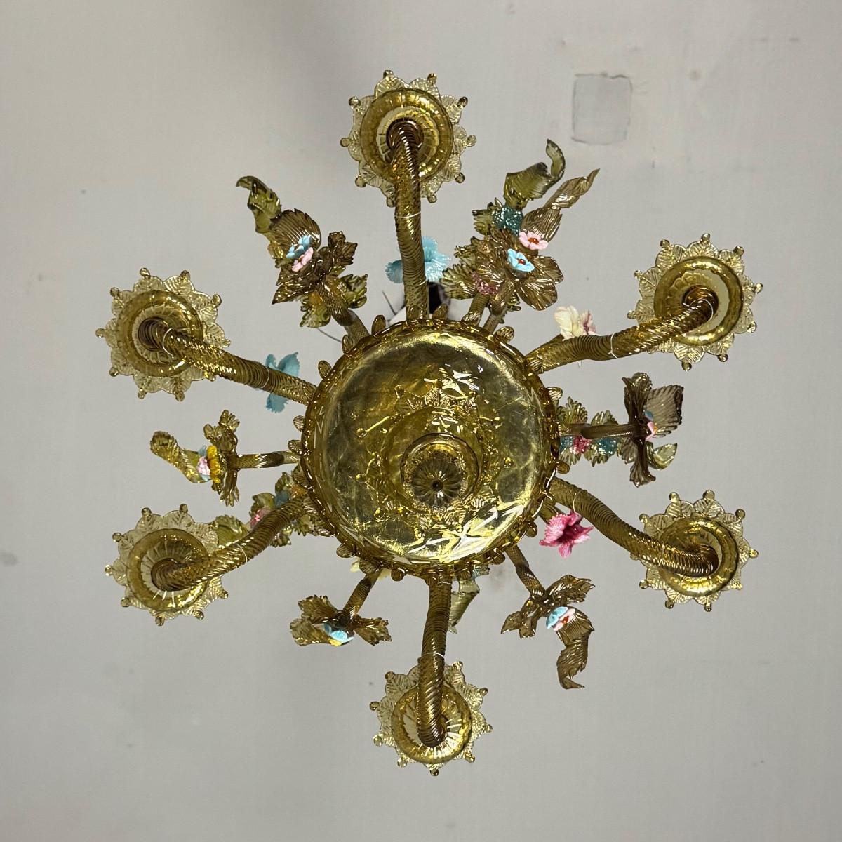 Araña veneciana de cristal de Murano multicolor con predominio del verde en venta 4