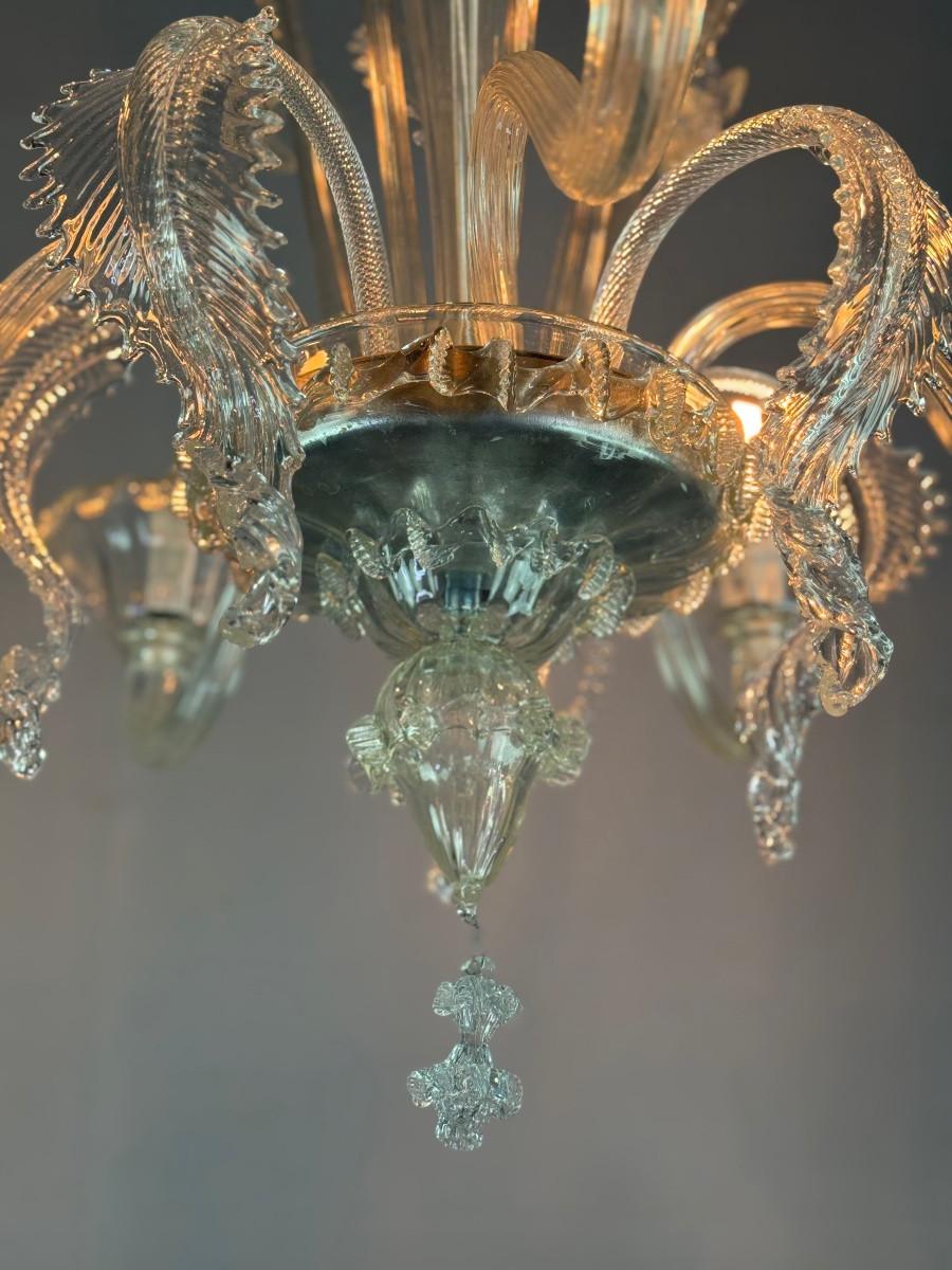Art Deco Venetian chandelier in Murano glass, 5 light arms, circa 1940 For Sale