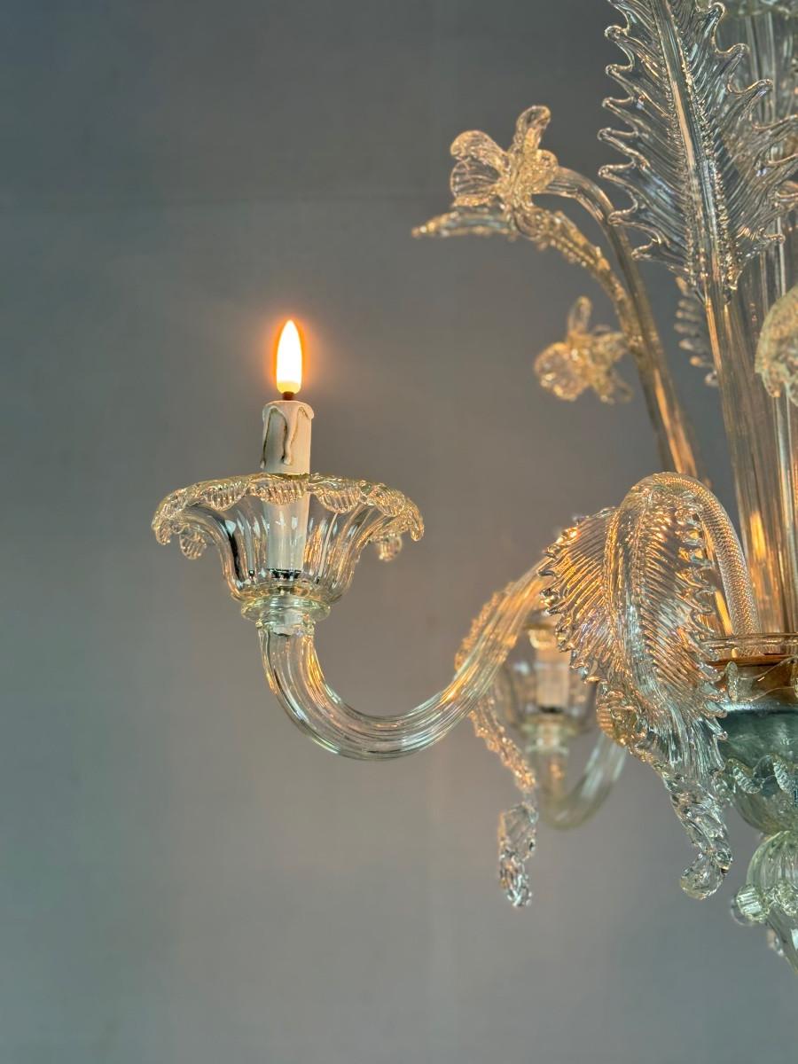 Italian Venetian chandelier in Murano glass, 5 light arms, circa 1940 For Sale