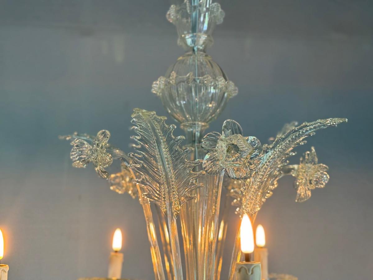 Venetian chandelier in Murano glass, 5 light arms, circa 1940 In Good Condition For Sale In Honnelles, WHT