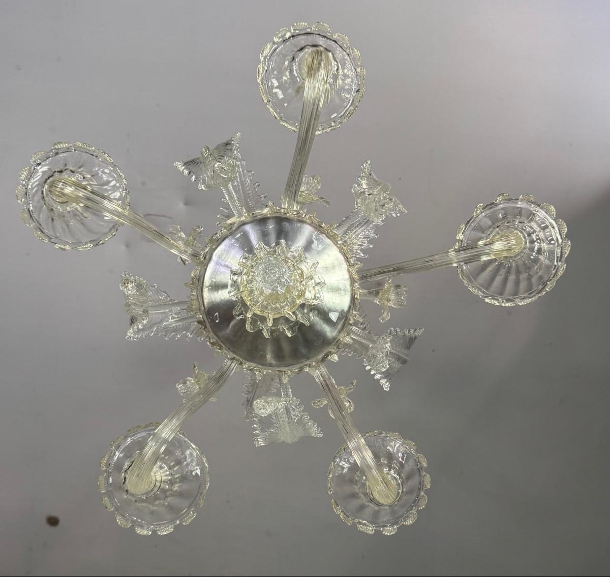 Venetian chandelier in Murano glass, 5 light arms, circa 1940 For Sale 1