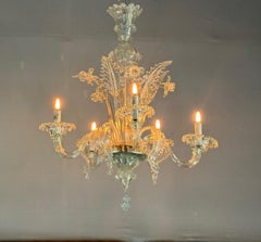 Venetian chandelier in Murano glass, 5 light arms, circa 1940