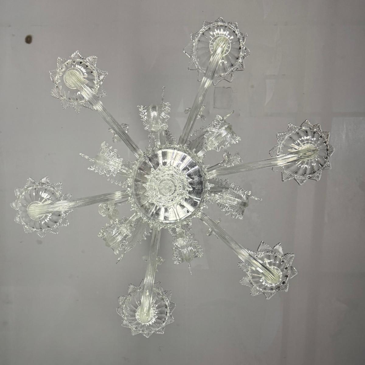 Venetian chandelier in Murano glass, 6 light arms, circa 1930 For Sale 4