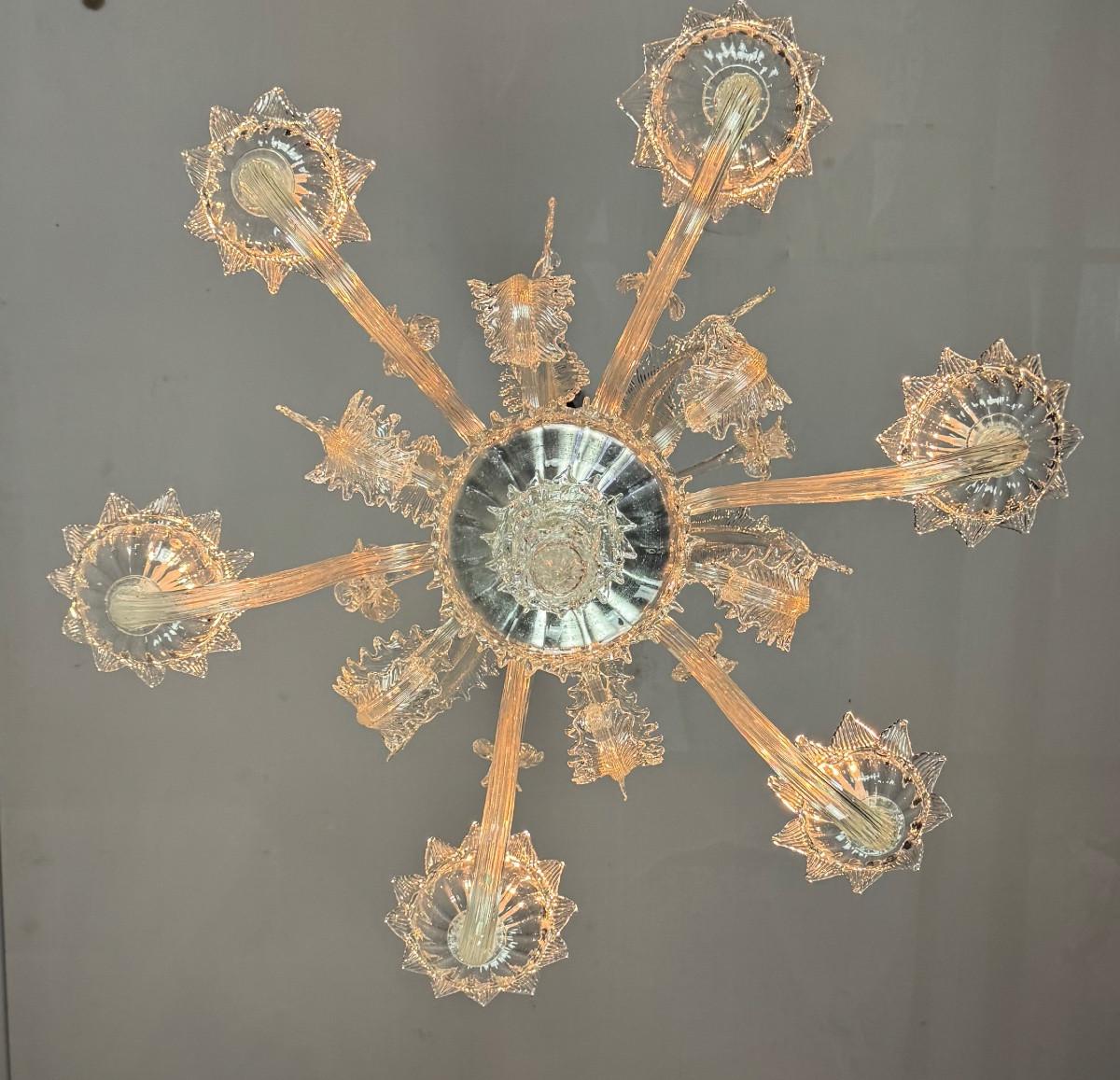 Venetian chandelier in Murano glass, 6 light arms, circa 1930 For Sale 5