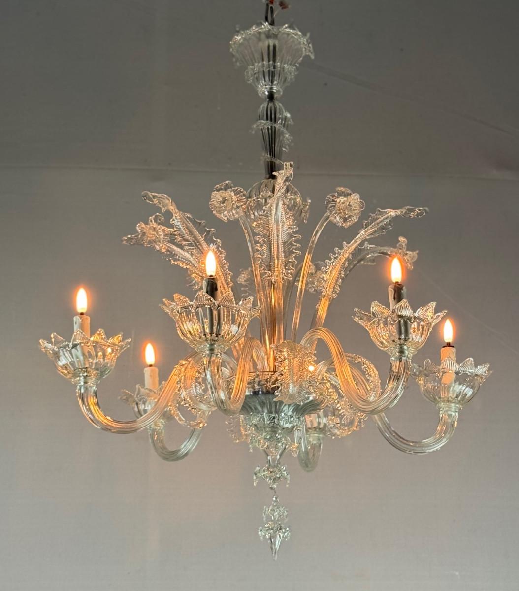 Venetian chandelier in Murano glass, 6 light arms, circa 1930 For Sale 6