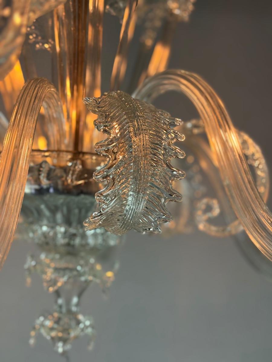 Italian Venetian chandelier in Murano glass, 6 light arms, circa 1930 For Sale