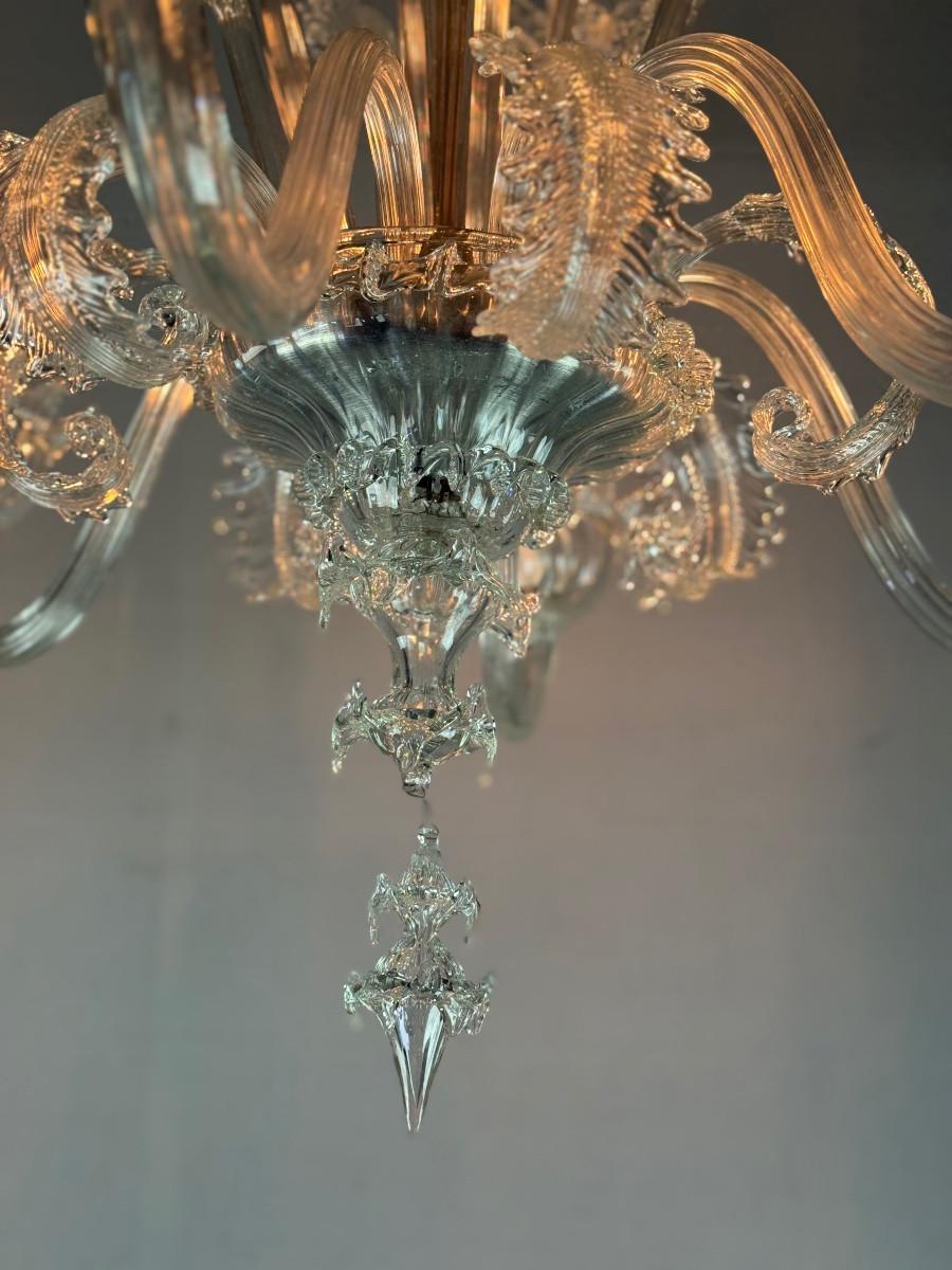 Venetian chandelier in Murano glass, 6 light arms, circa 1930 In Good Condition For Sale In Honnelles, WHT