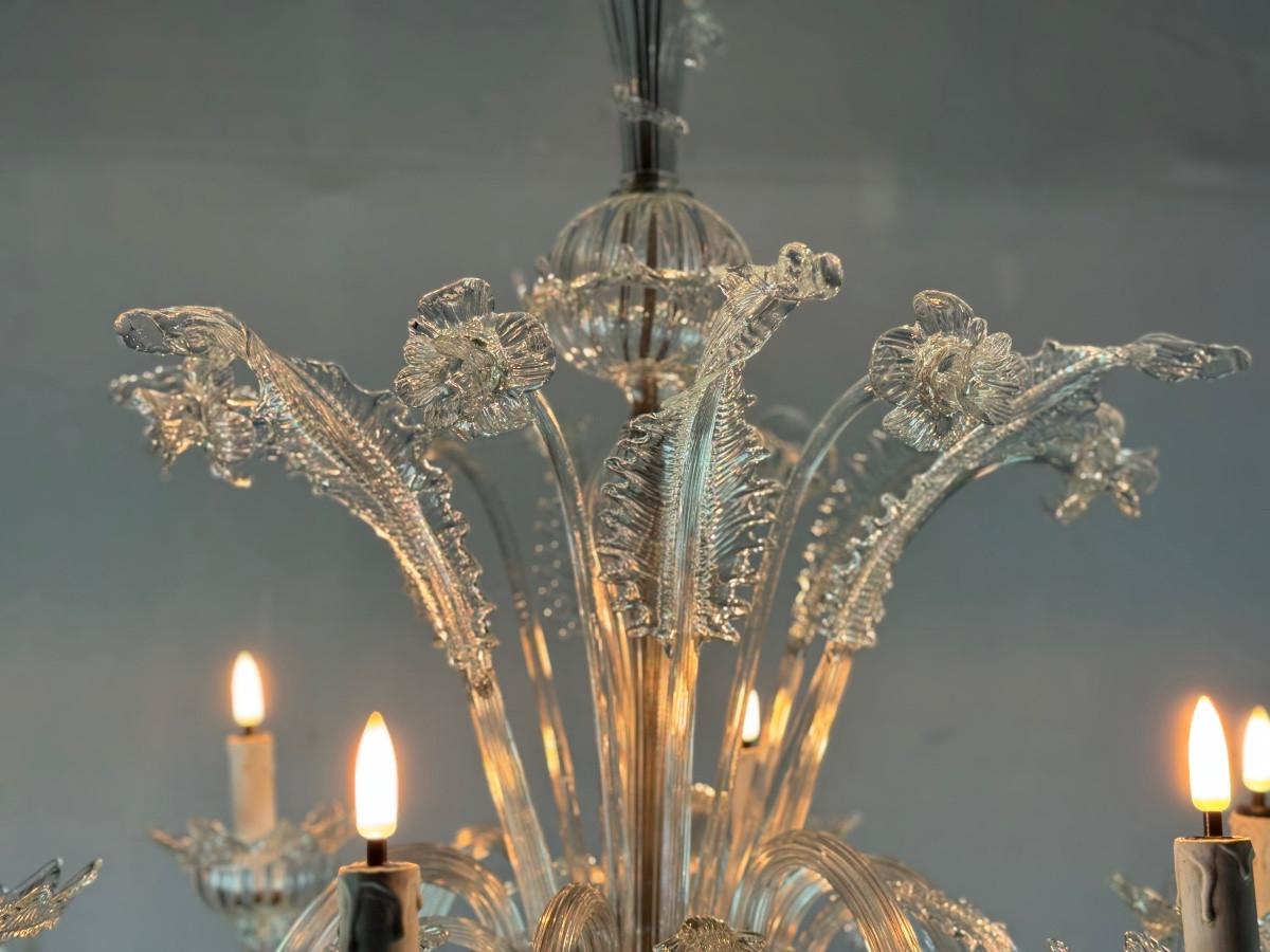 Glass Venetian chandelier in Murano glass, 6 light arms, circa 1930 For Sale