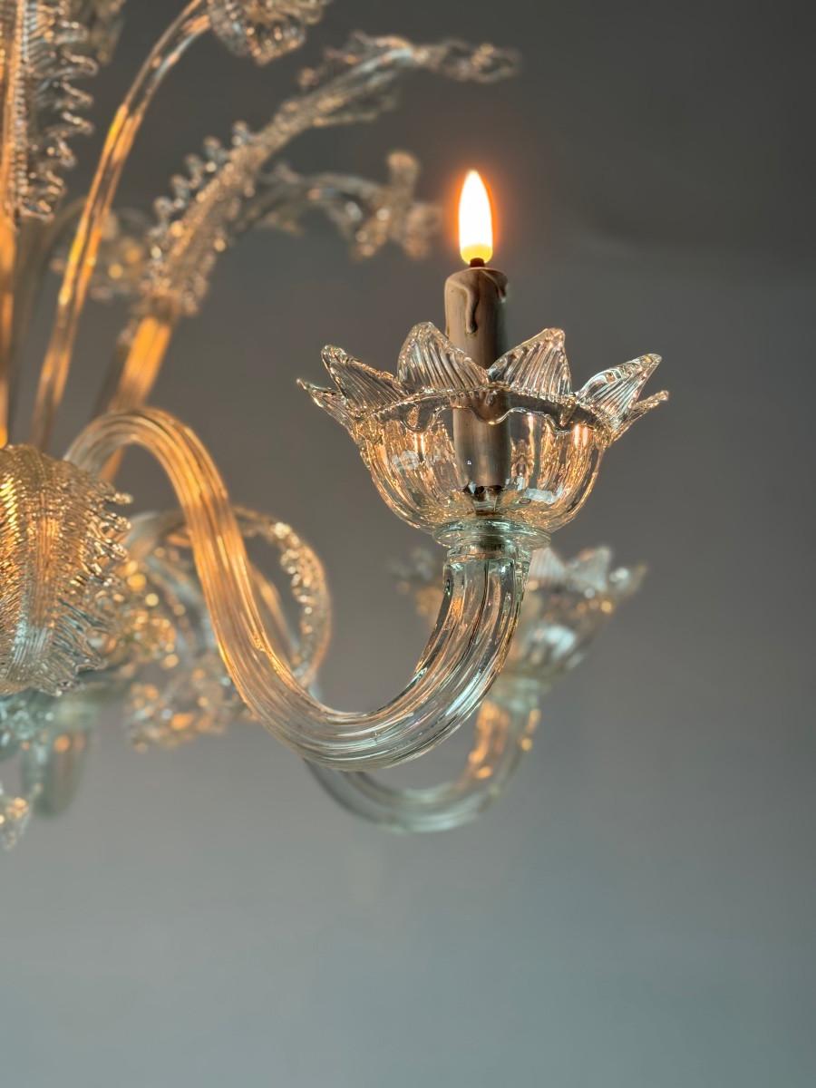Venetian chandelier in Murano glass, 6 light arms, circa 1930 For Sale 2