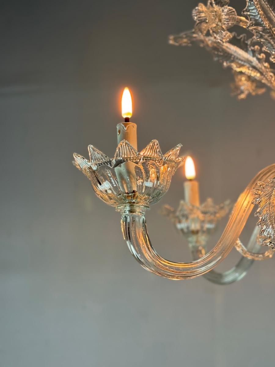 Venetian chandelier in Murano glass, 6 light arms, circa 1930 For Sale 3