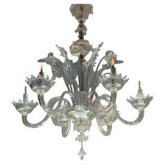 Venetian chandelier in Murano glass, 6 light arms, new wiring, circa 1930