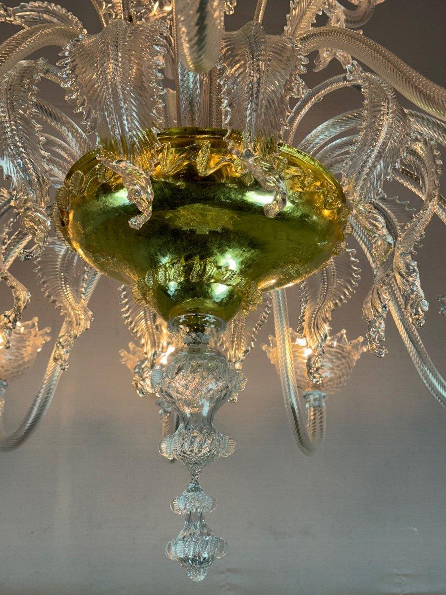 Lampadario veneziano in vetro di Murano, trasparente, tre livelli di luce, coppe dorate in vendita 4