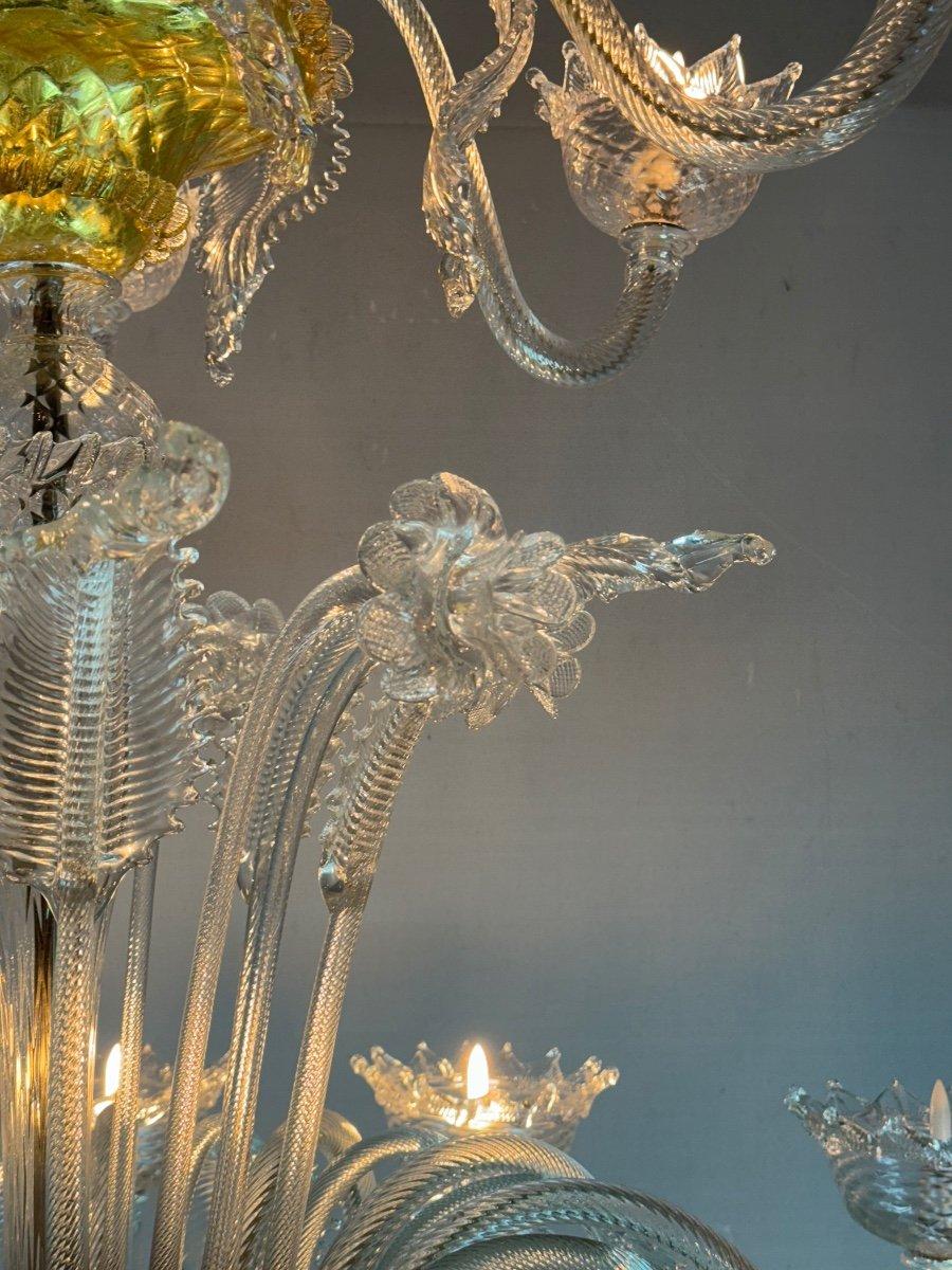 Lampadario veneziano in vetro di Murano, trasparente, tre livelli di luce, coppe dorate In condizioni buone in vendita a Honnelles, WHT