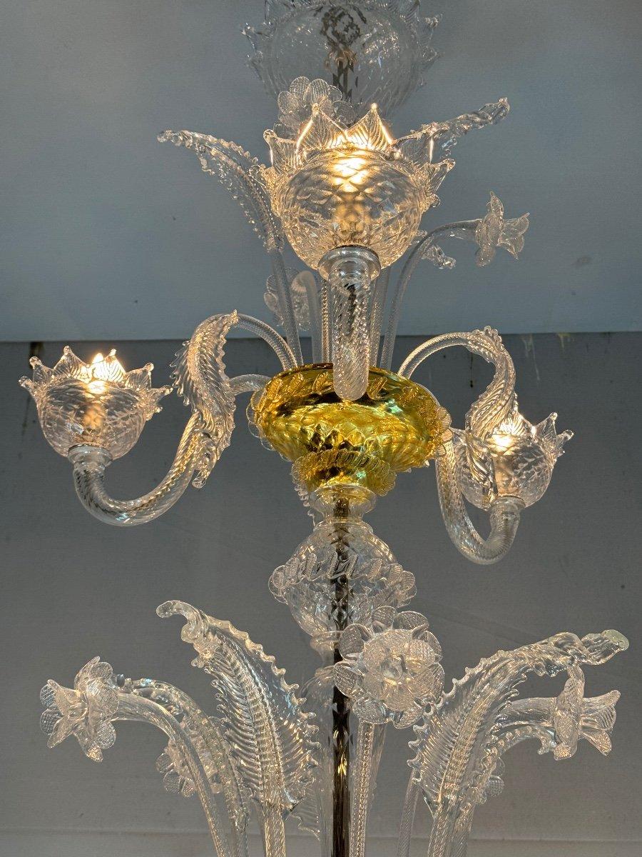 XX secolo Lampadario veneziano in vetro di Murano, trasparente, tre livelli di luce, coppe dorate in vendita