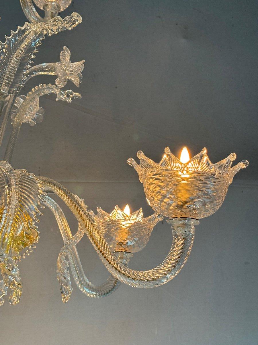 Metallo Lampadario veneziano in vetro di Murano, trasparente, tre livelli di luce, coppe dorate in vendita