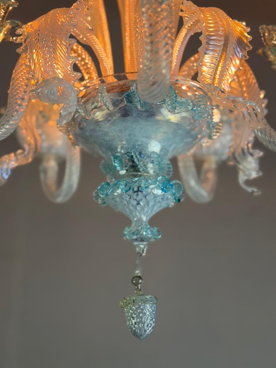 Lustre vénitien en verre de Murano dans les tons bleus, circa 1950 en vente 2
