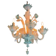 Araña veneciana de cristal de Murano en tonos azules, hacia 1950