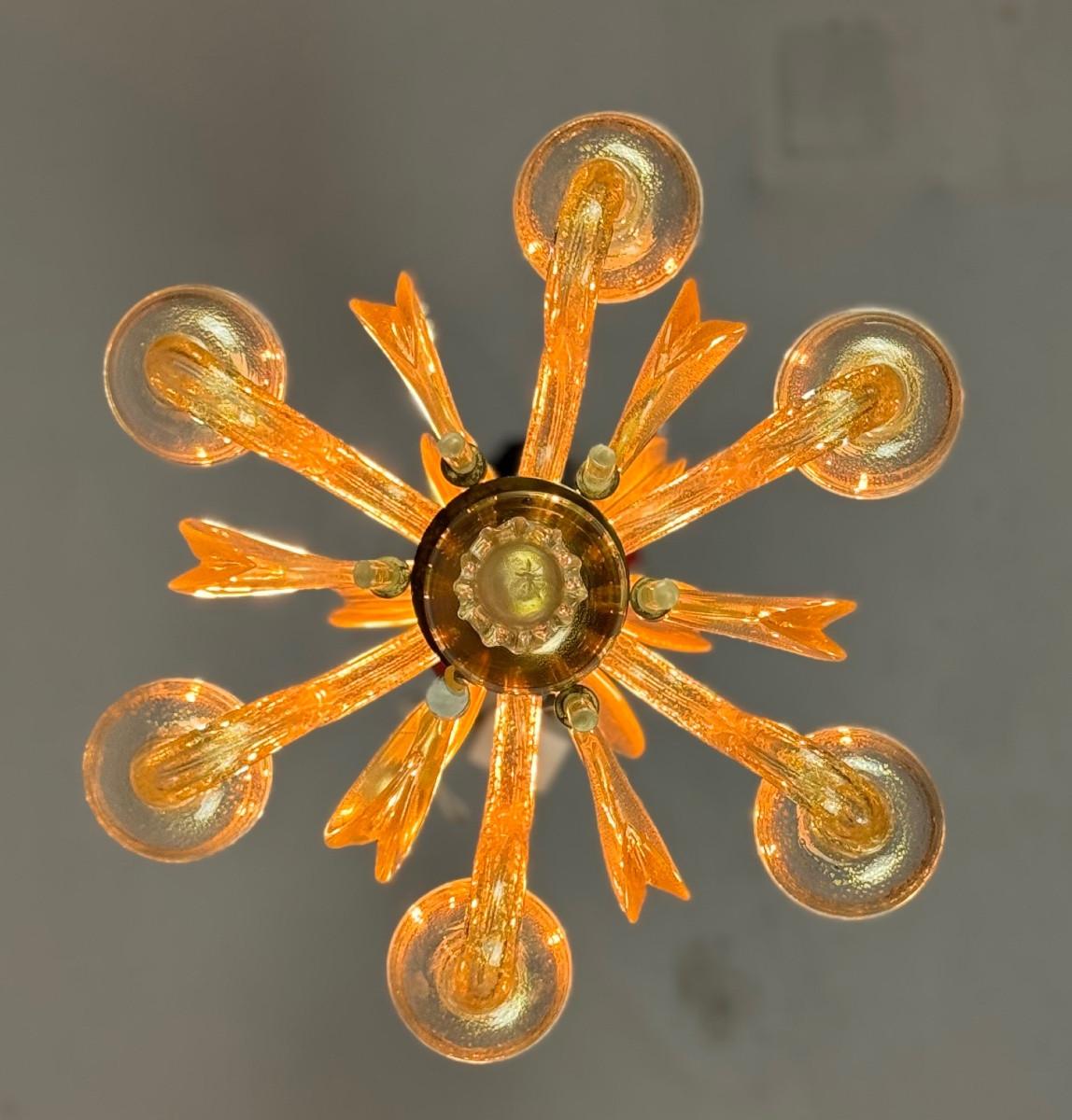 Venezianischer Kronleuchter aus Murano-Glas mit Goldspritzern, um 1950 im Angebot 5
