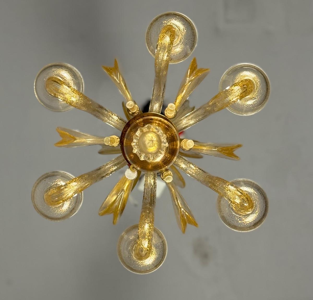 Venezianischer Kronleuchter aus Murano-Glas mit Goldspritzern, um 1950 im Angebot 6