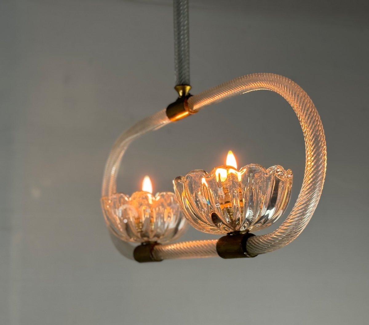Venetian Chandelier In Murano Glass Two Points Of Light Circa 1950 For Sale 4