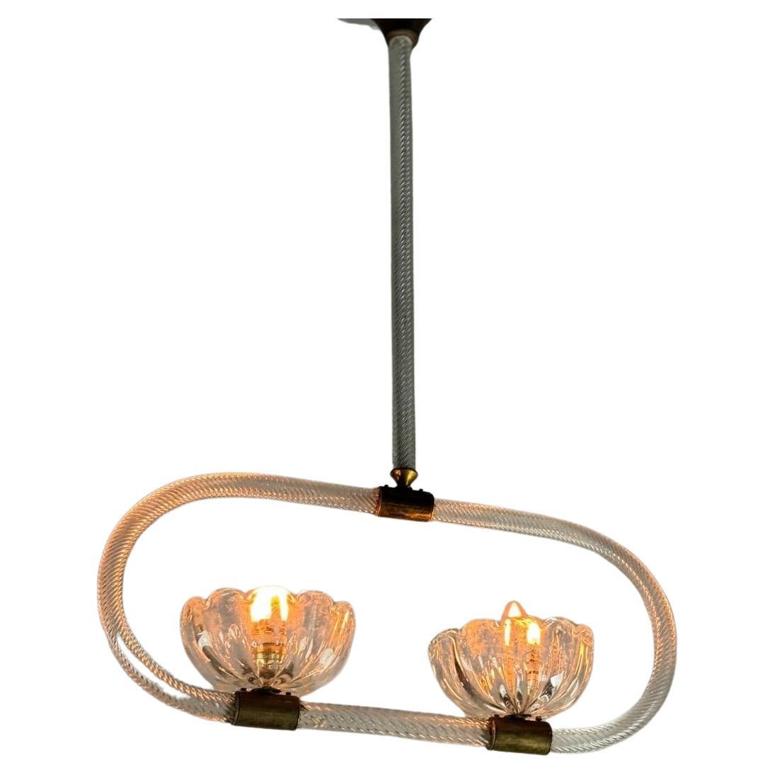 Venetian Chandelier In Murano Glass Two Points Of Light Circa 1950 For Sale