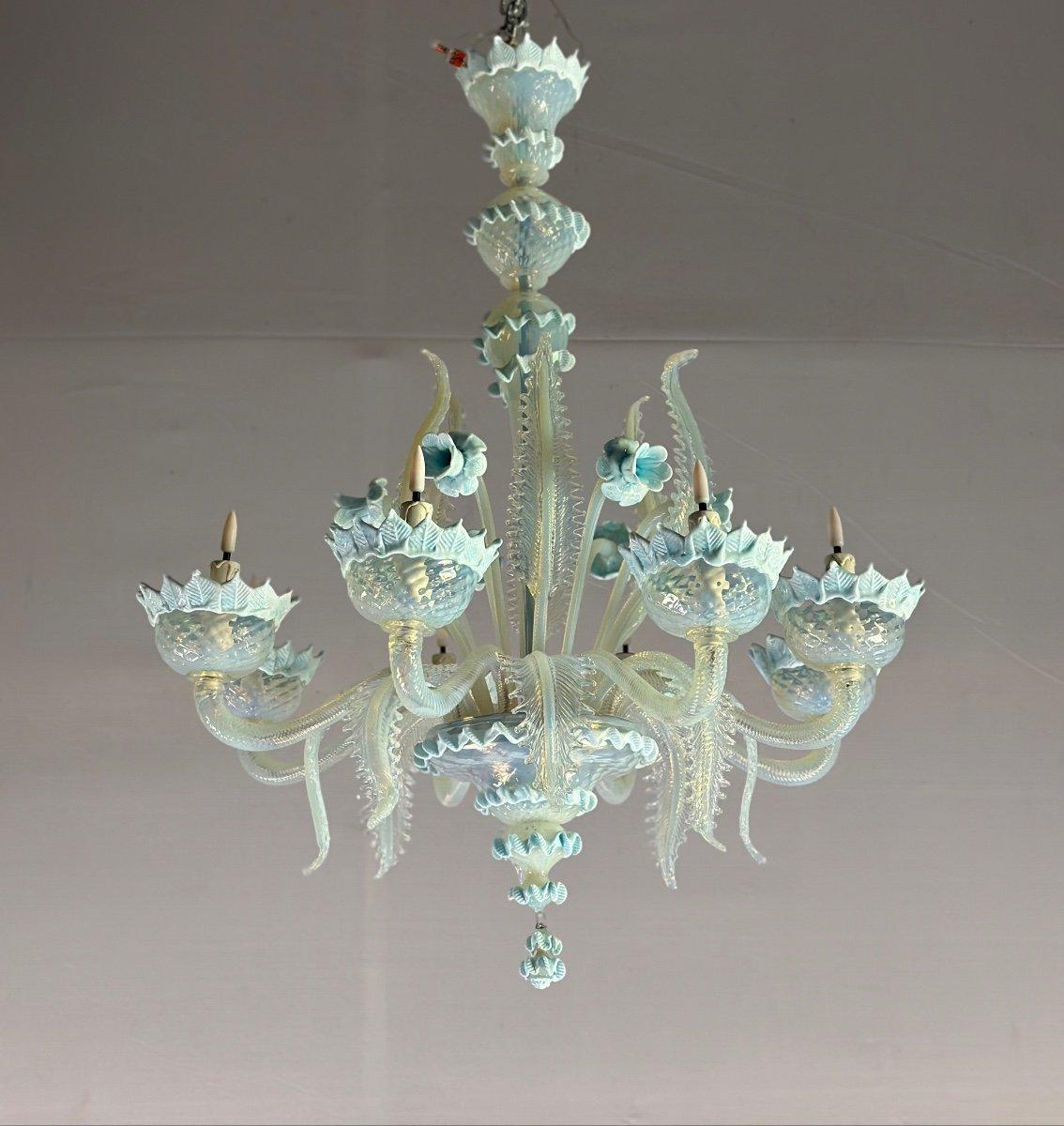 Venetian Chandelier In Murano Glass Two Tones Of Blue, Circa 1940, 8 Arms  For Sale 6