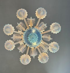 Venetian Chandelier In Murano Glass Two Tones Of Blue, Circa 1940, 8 Arms