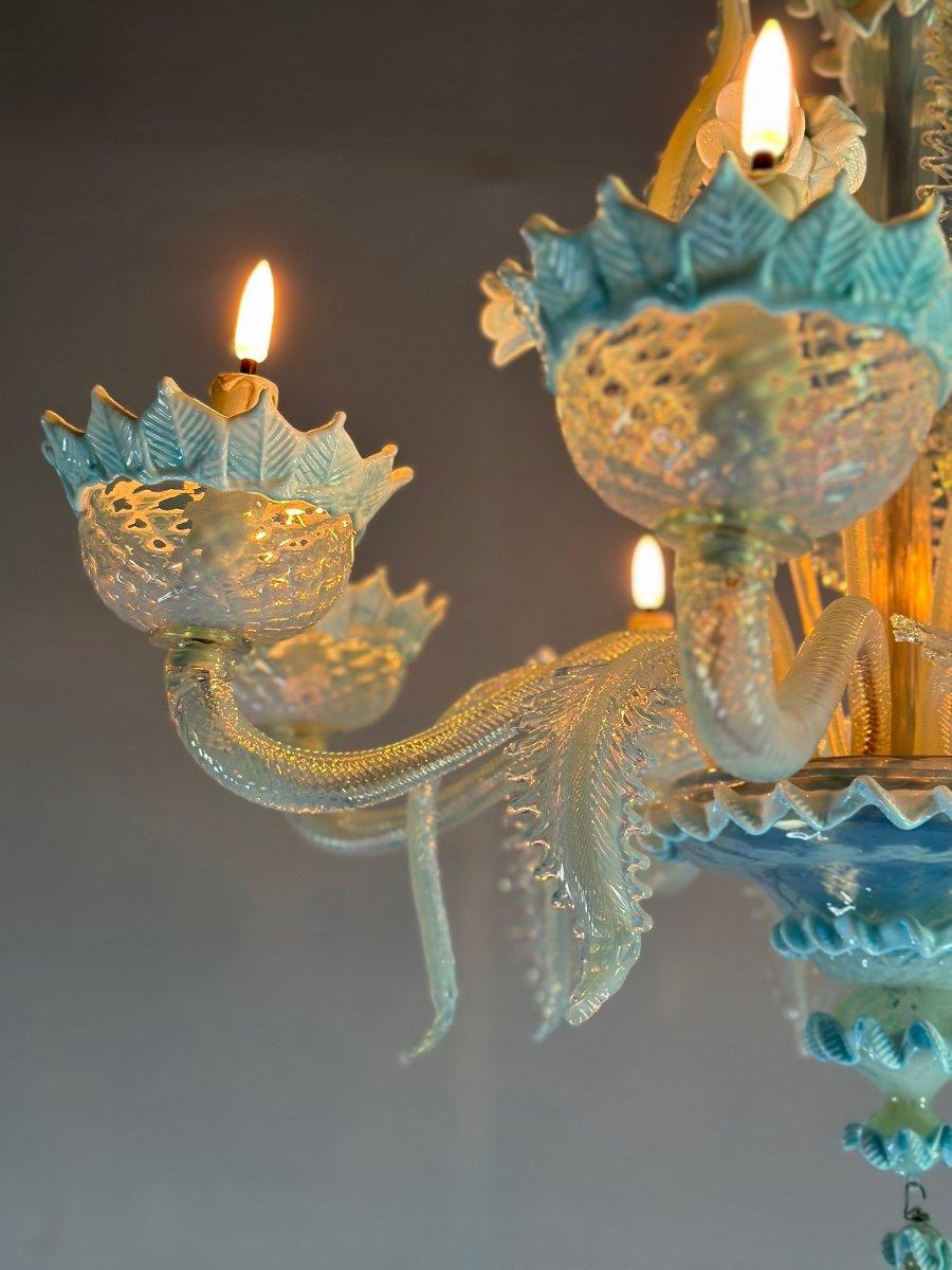 20th Century Venetian Chandelier In Murano Glass Two Tones Of Blue, Circa 1940, 8 Arms  For Sale