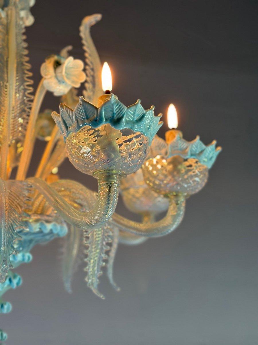 Venetian Chandelier In Murano Glass Two Tones Of Blue, Circa 1940, 8 Arms  For Sale 2