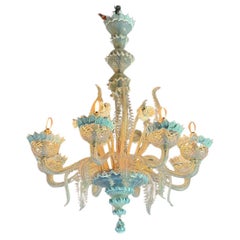 Venetian Chandelier In Murano Glass Two Tones Of Blue, Circa 1940, 8 Arms 