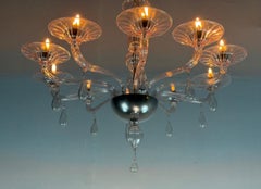 Venetian chandelier in pink Murano glass, in the style of Venini