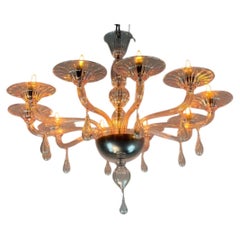 Venetian chandelier in pink Murano glass, in the style of Venini