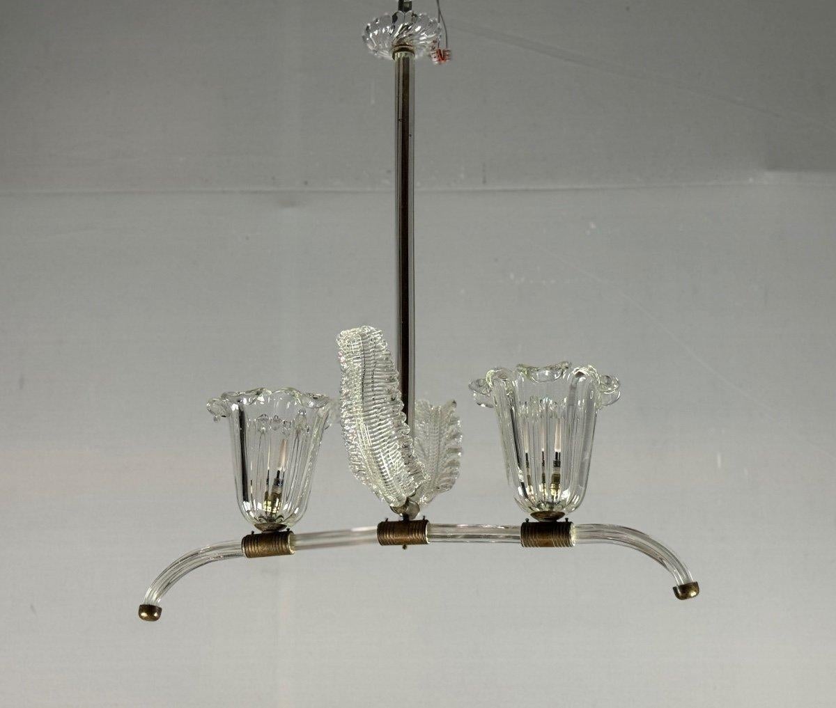 Lampadario veneziano in vetro trasparente di Murano e ottone, circa 1950 in vendita 4