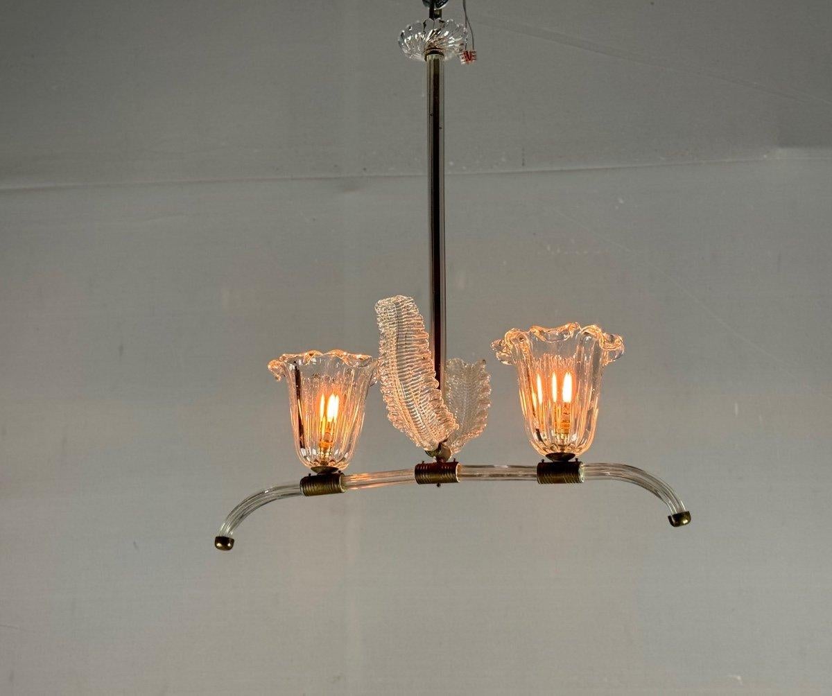 Lampadario veneziano in vetro trasparente di Murano e ottone, circa 1950 in vendita 5