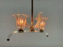 Venetian Chandelier In Transparent Murano Glass And Brass Circa 1950