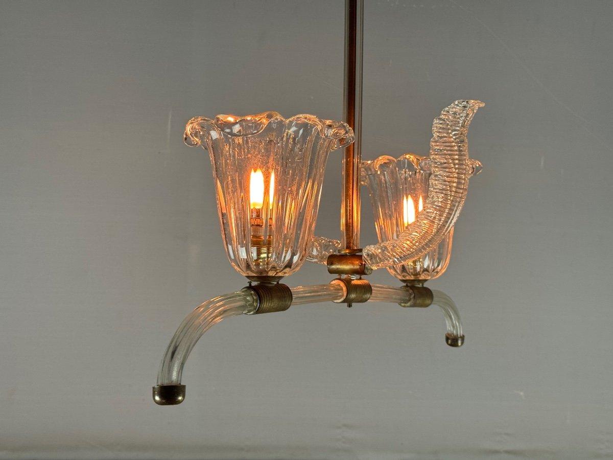 Moderno Lampadario veneziano in vetro trasparente di Murano e ottone, circa 1950 in vendita