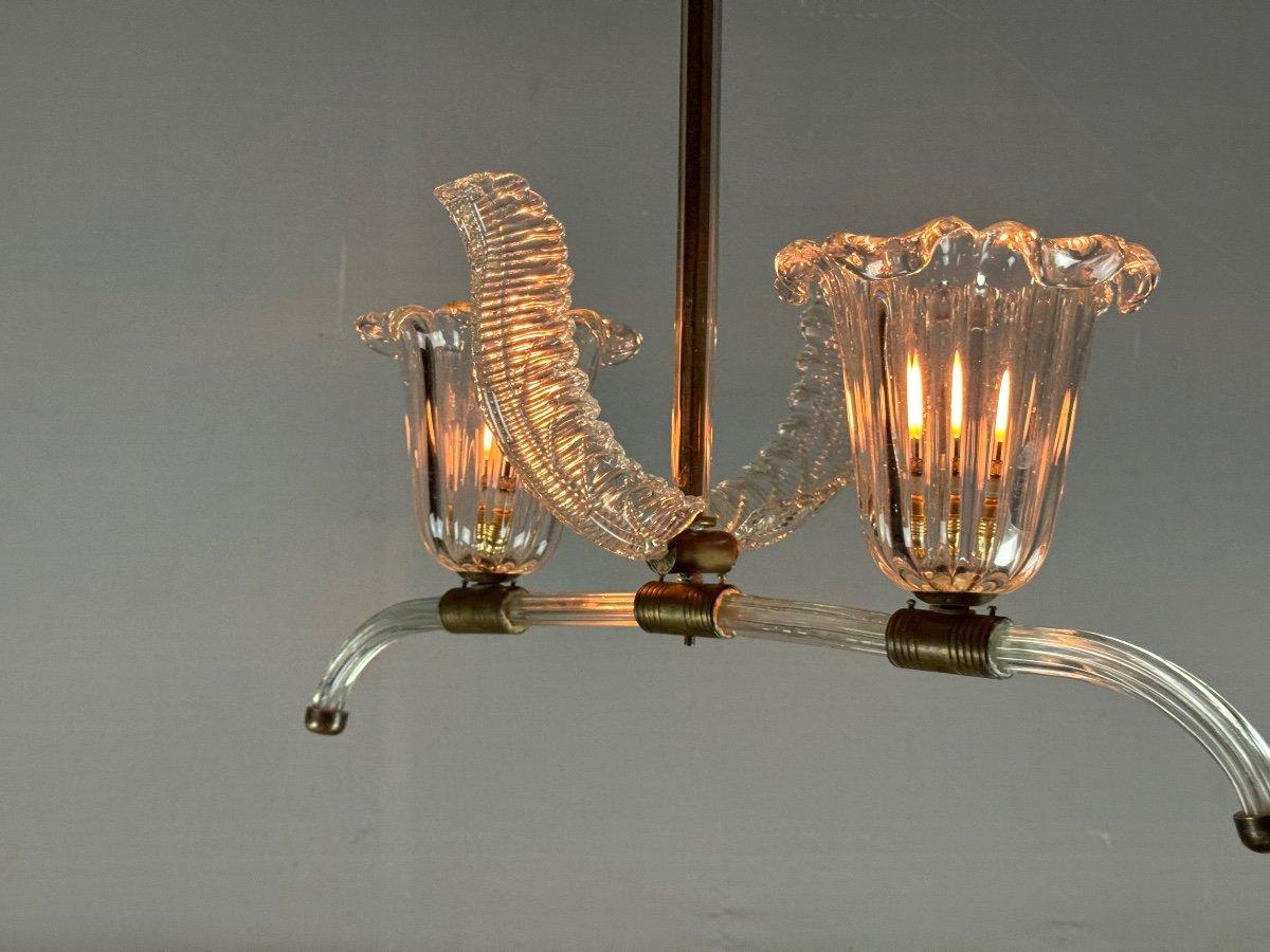 Italiano Lampadario veneziano in vetro trasparente di Murano e ottone, circa 1950 in vendita
