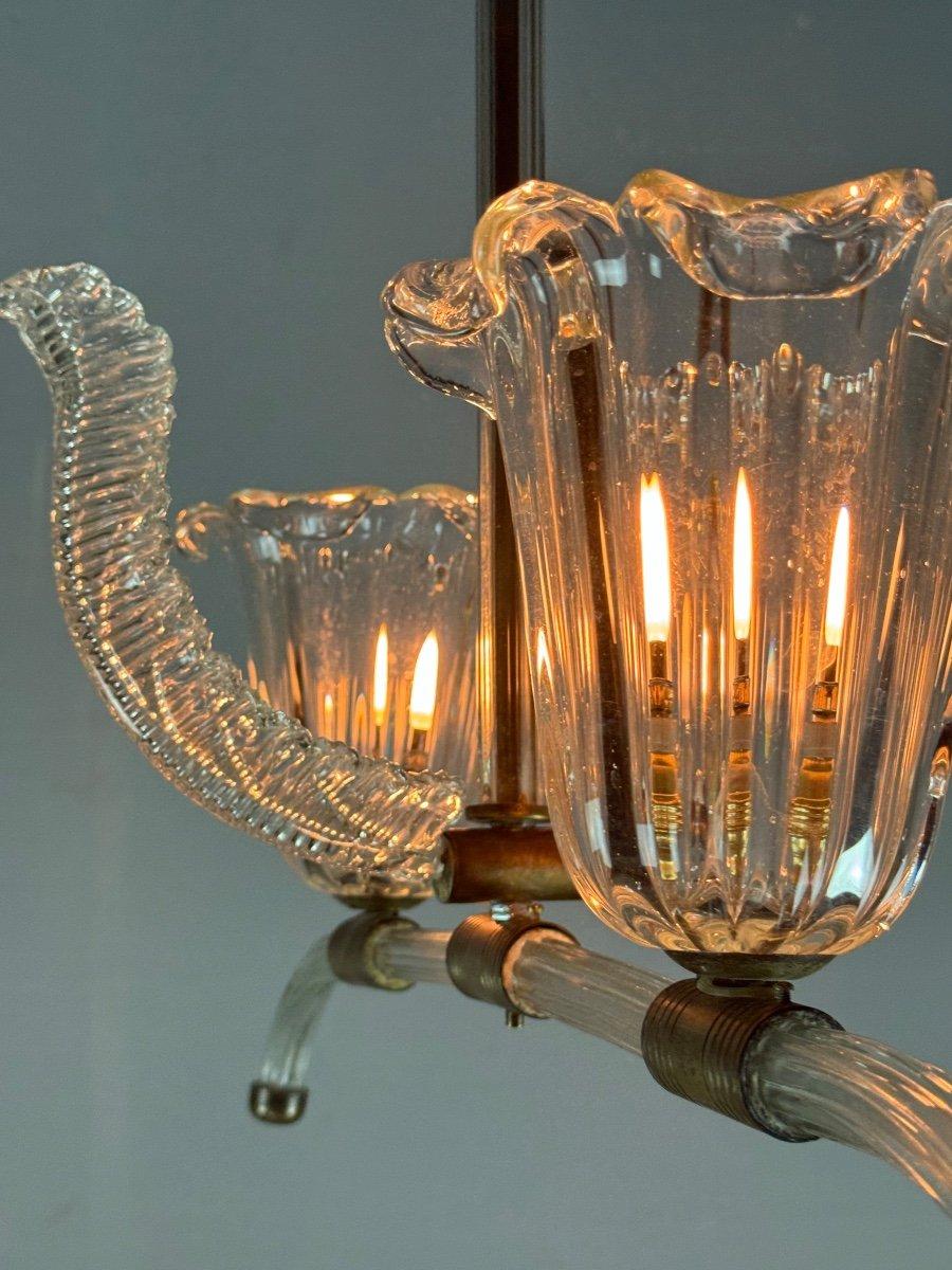 Lampadario veneziano in vetro trasparente di Murano e ottone, circa 1950 In condizioni ottime in vendita a Honnelles, WHT