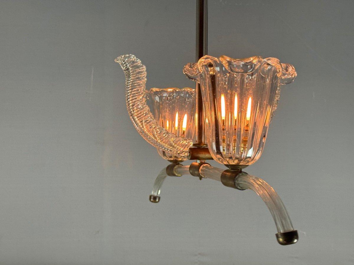 Lampadario veneziano in vetro trasparente di Murano e ottone, circa 1950 in vendita 1