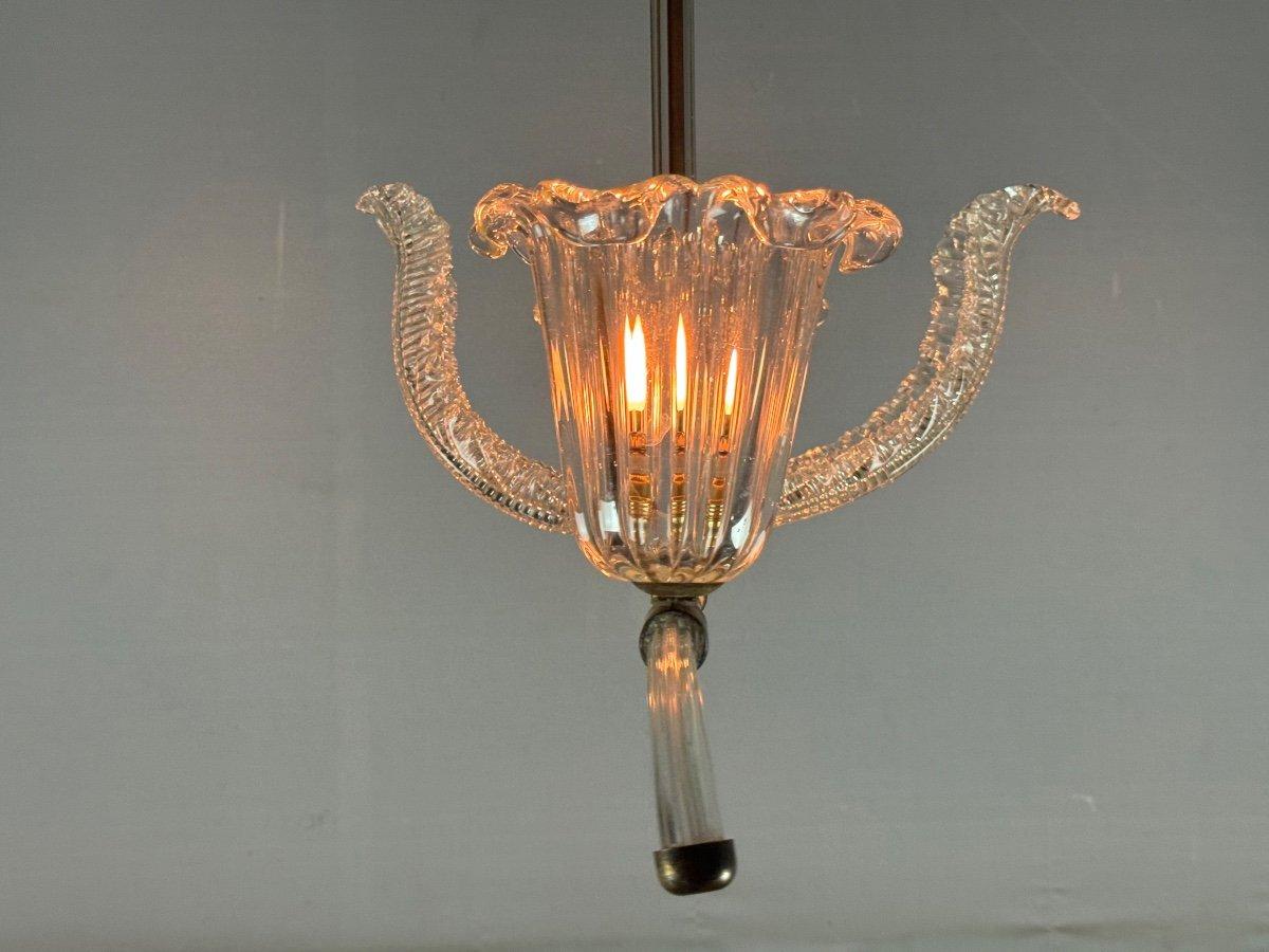 Lampadario veneziano in vetro trasparente di Murano e ottone, circa 1950 in vendita 2