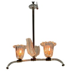 Antique Venetian Chandelier In Transparent Murano Glass And Brass Circa 1950