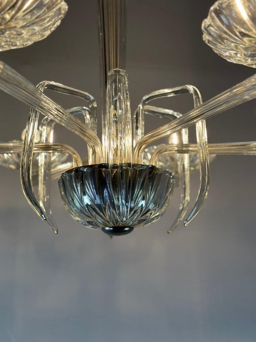 Mid-Century Modern Venetian Chandelier In Transparent Murano Glass Circa 1950 For Sale