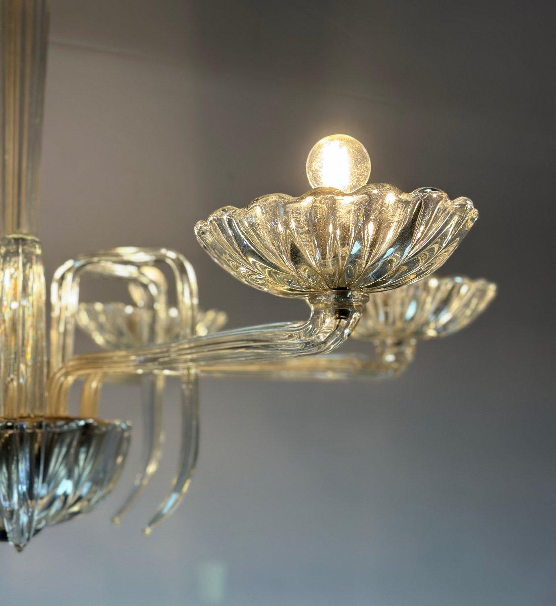 Venetian Chandelier In Transparent Murano Glass Circa 1950 In Excellent Condition For Sale In Honnelles, WHT