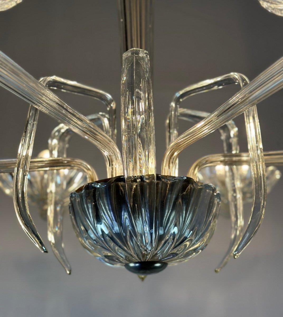 20th Century Venetian Chandelier In Transparent Murano Glass Circa 1950 For Sale