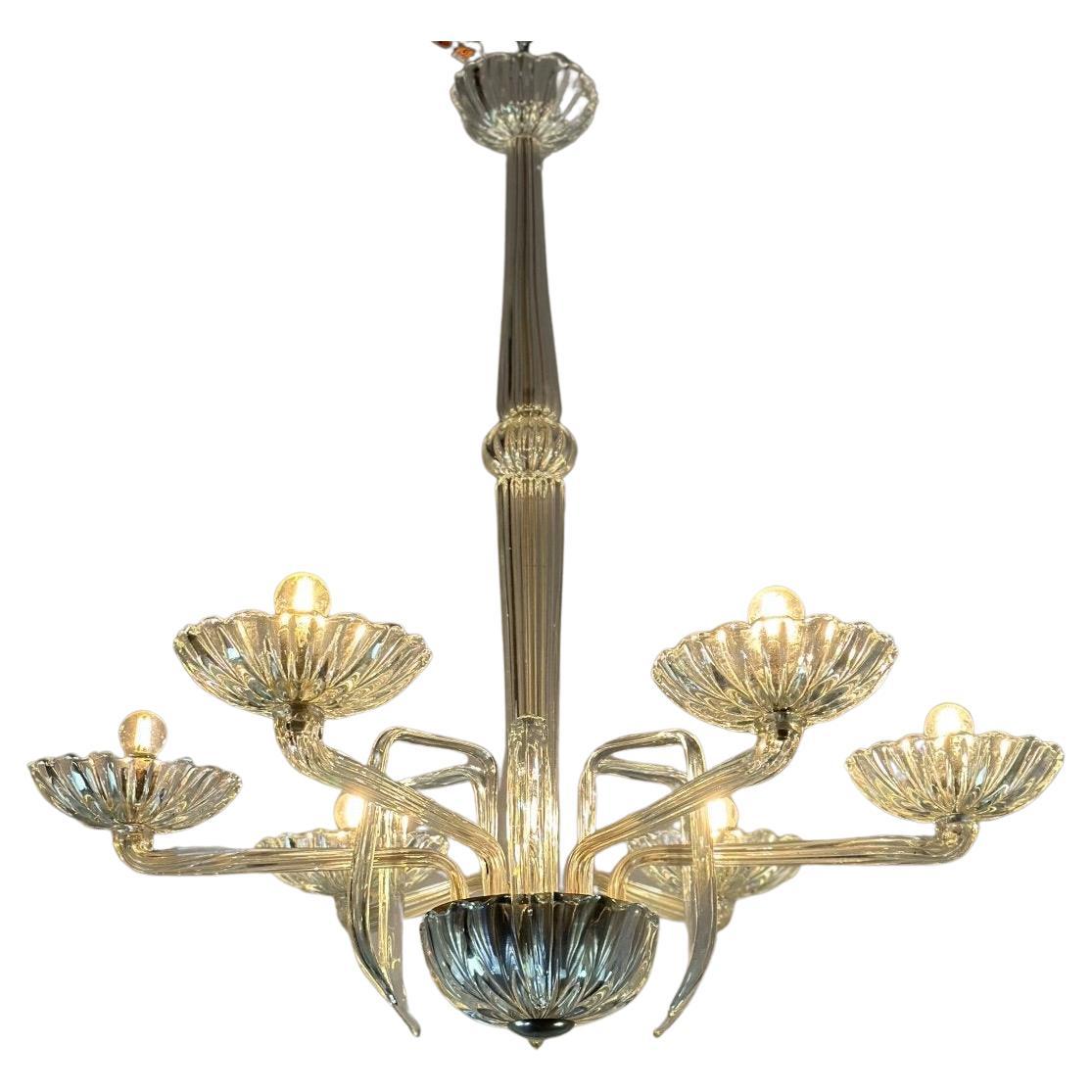 Venetian Chandelier In Transparent Murano Glass Circa 1950