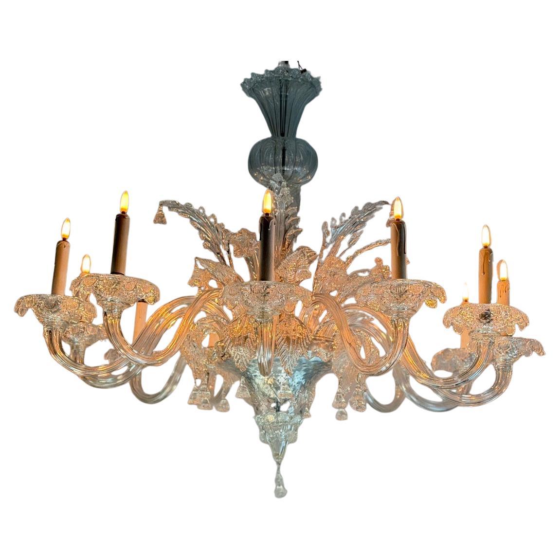 Venetian chandelier made of clear Murano glass, 12 light arms, around 1900